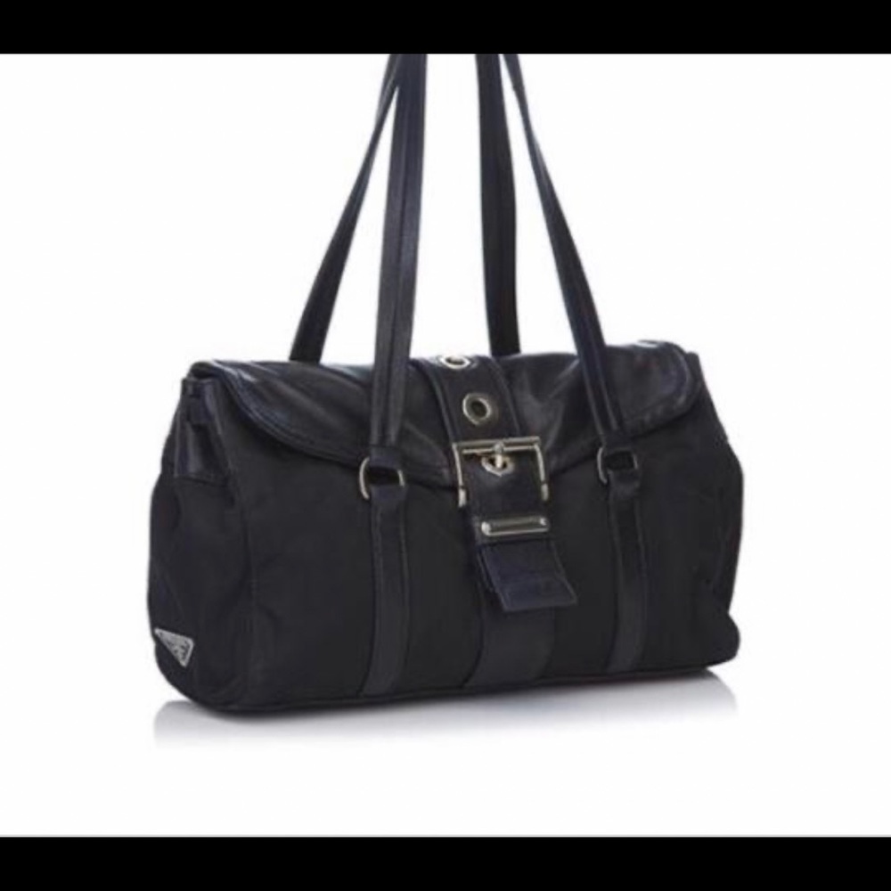 Prada Tessuto napa buckle black Leather /Nylon shoulder bag